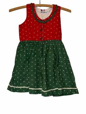 VTG Isola Austria Dirndl Dress Girls Red & Green Sleeveless Holiday * read size*